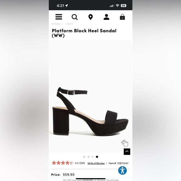 Torrid Platform Block Heel Sandal Black 9.5W - Picture 3 of 16
